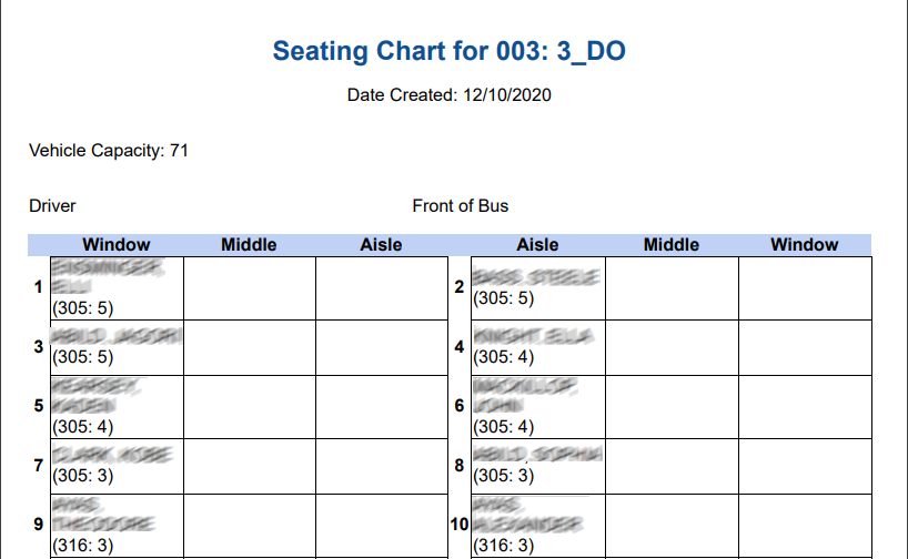 Run Seating Chart Report - PDF